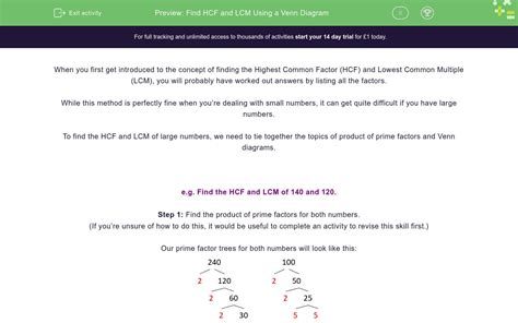 Find Hcf And Lcm Using A Venn Diagram Worksheet Edplace