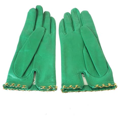 Vintage Chanel Chain Lime Green Leather Gloves Nina Furfur Vintage