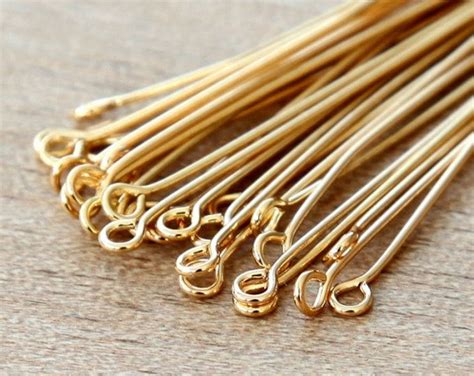 100 Pieces 30mm Gold Plated Eye Pins Jewelry Findings For Rosary