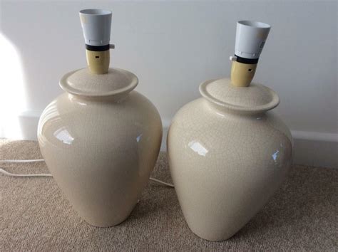 PAIR OF CREAM CRACKLE GLAZE CERAMIC 10 LAMP BASES In Chipping