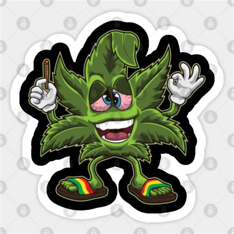 Stoned Cannabis Leaf Weed Smoking Cartoon Cannabis Sticker