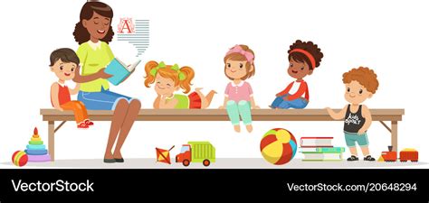 Group of preschool kids and teacher Royalty Free Vector