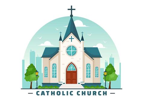 Cathedral Catholic Church Building Vector Illustration With