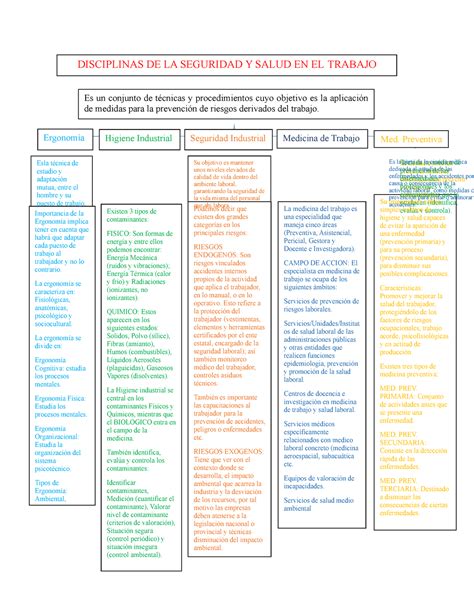 Cuadro Sinoptico Disciplina Seguridad Y Salud En El Trabajo Es Un