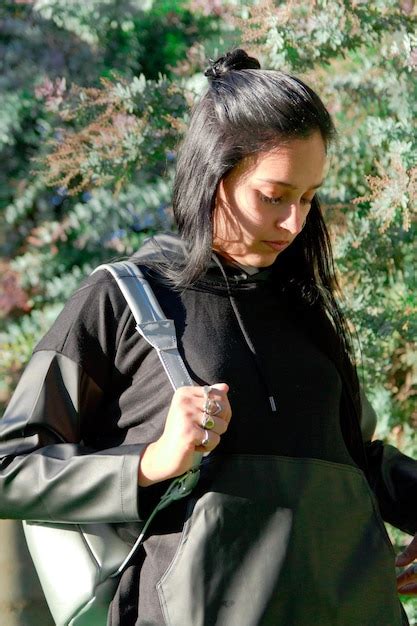 Premium Photo Gorgeous Brunette Girl With Backpack