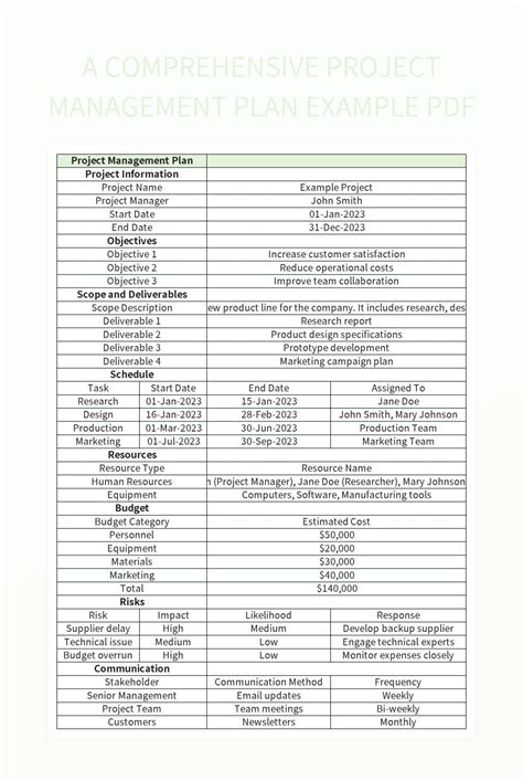 A Comprehensive Project Management Plan Example Pdf Excel Template And