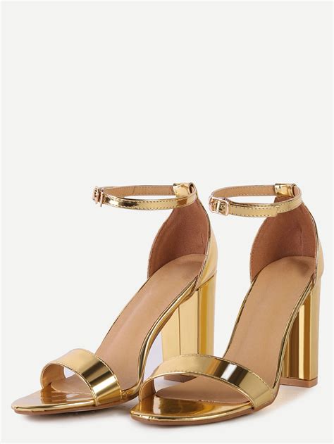 Gold Peep Toe Ankle Strap Sandals SheIn Sheinside Sandalen Mit