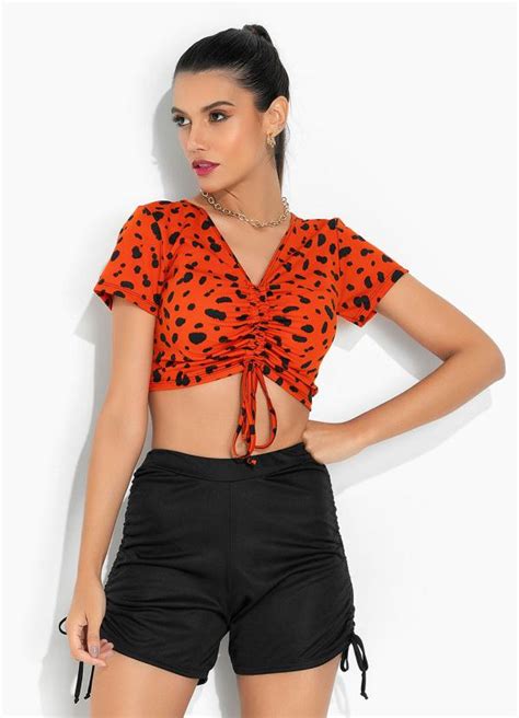 Cropped Onça Laranja Regulagem na Frente Moda Pop