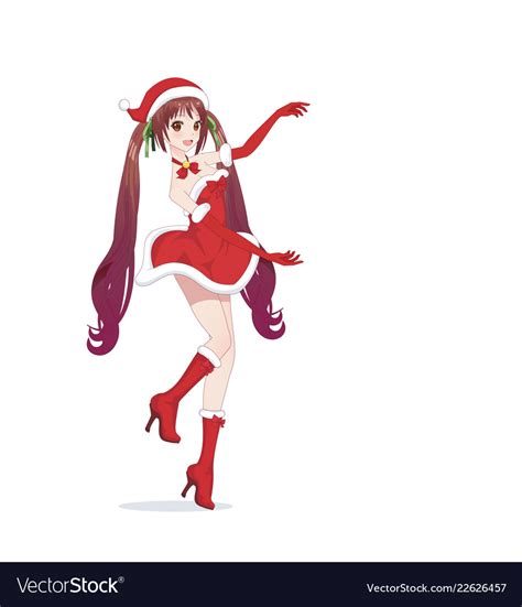 Anime Manga Girl Dressed In Santa Claus Costume Vector Image