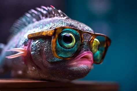 Fish Wearing Sunglasses A Retro Glamor In Precisionist Style Stock