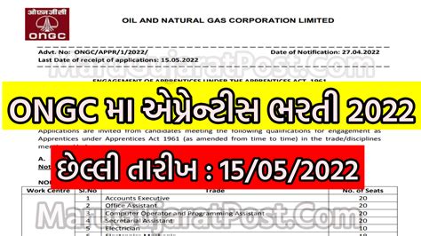 ONGC Apprentice Bharti 2022 Apply Online Notification Eligibility