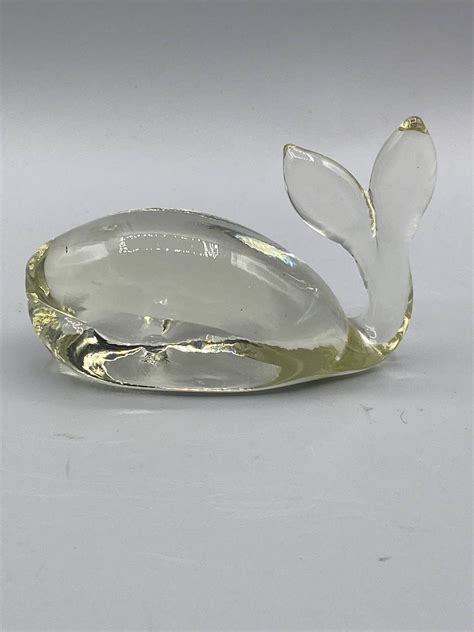 Vintage Pilgrim Glass Clear Art Glass Whale Paperweight Etsy