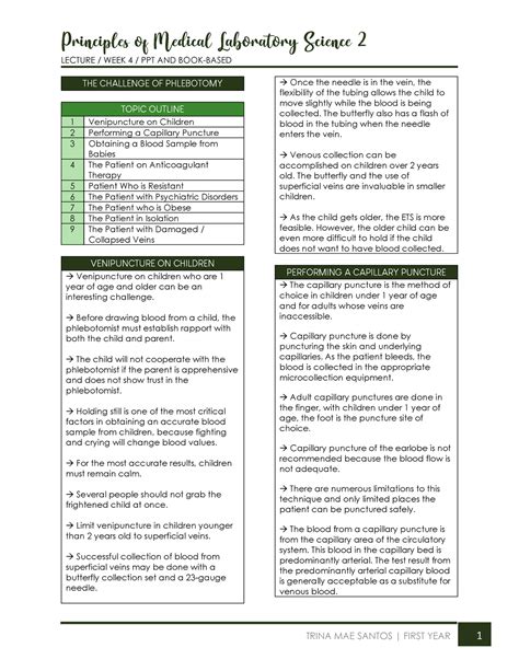 The Challenge Of Phlebotomy Transes Lecture Week Ppt And Book
