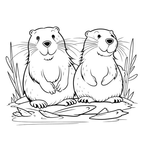 Two Beaver Coloring Pages For Adults Outline Sketch Drawing Vector ...