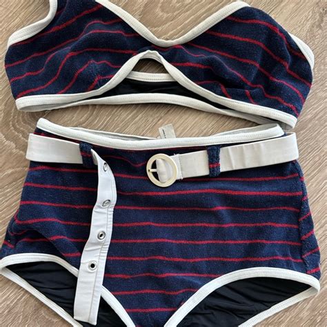 Re Done Swim Redone X Solid And Stripped Bikini Set Poshmark