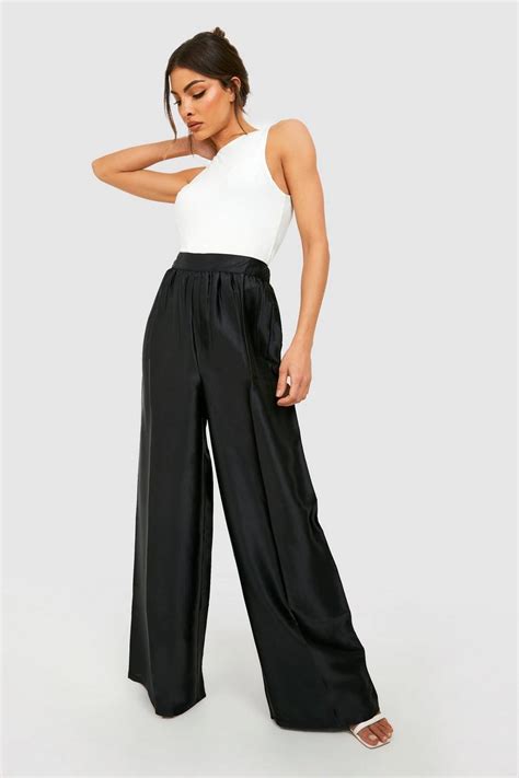 Satin Wide Leg Pants Boohoo