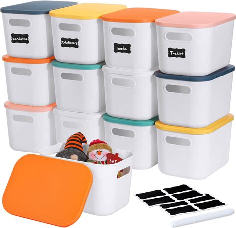 Thyle 12 Pack Plastic Storage Bins With Lids And Handles