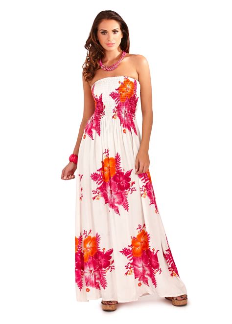 Womens Strapless Bandeau Summer Maxi Full Length Ladies Floral Dress