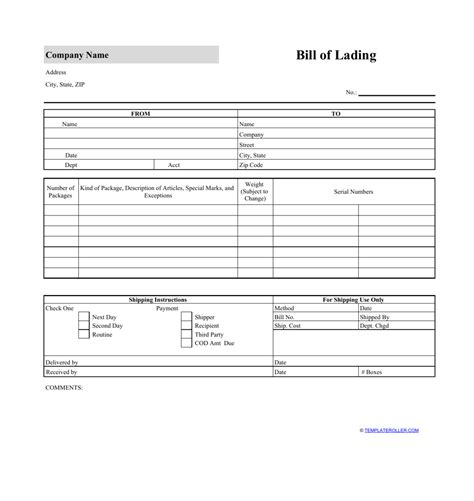 Bill Of Lading Template Fill Out Sign Online And Download Pdf