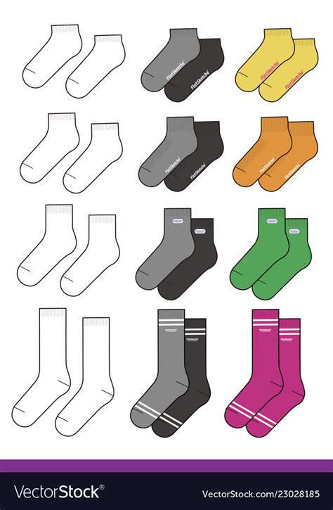 Socks Set Fashion Flat Sketch Template Royalty Free Vector