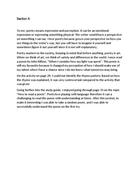 Section 1 - What does poetry mean to you? - Section A To me, poetry means expression and