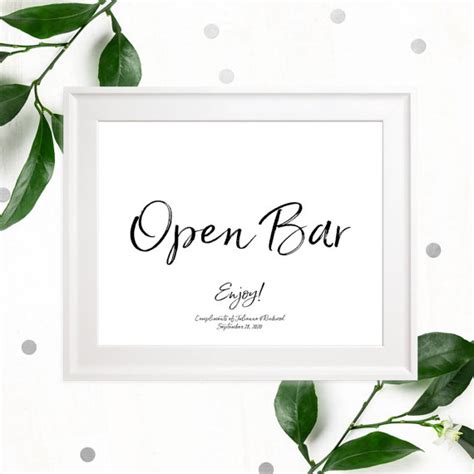 Open Bar Stylish Hand Lettered Printable Sign-Calligraphy Open Bar ...