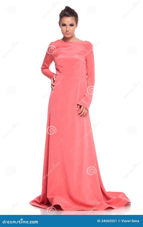 Fashion Woman In A Pink Gown Posing Stock Image Image Of Girl