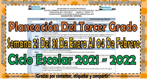 Planeación del tercer grado de primaria semana 21 del 31 de enero al 04