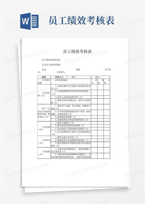 员工绩效考核表word模板下载编号lborojan熊猫办公