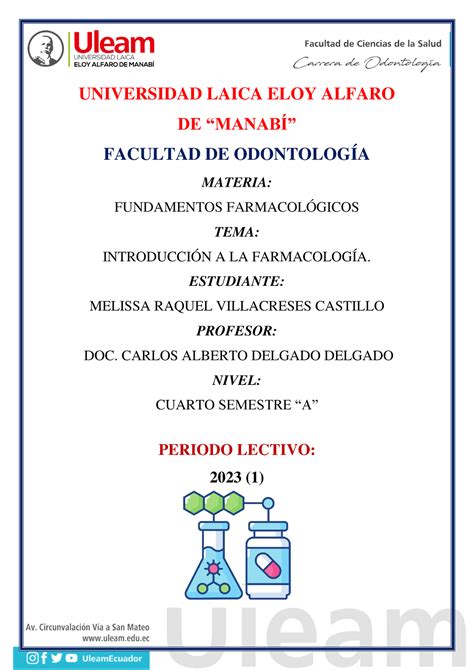 Tarea 1 Fundamentos Farmacologicos UNIVERSIDAD LAICA ELOY ALFARO DE