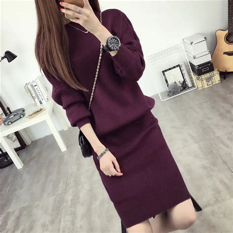 2018 Sweater Skirt Suit Two Piece Dress Autumn Package Hip Skirt Round