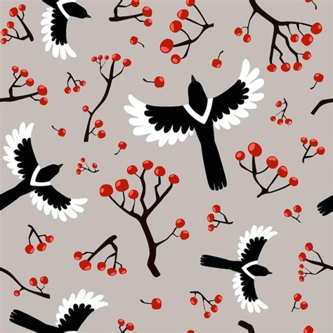 Premium Vector Colorful Seamless Pattern With Cartoon Magpies Rowan