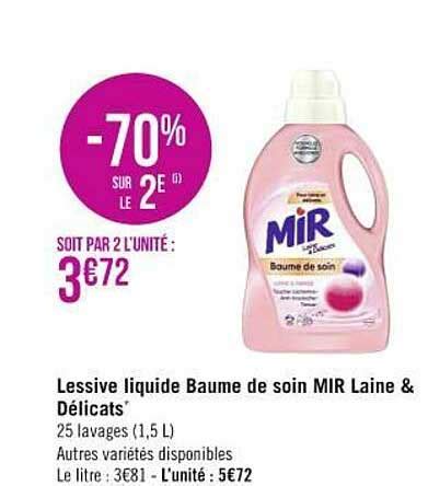 Offre Lessive Liquide Baume De Soin Mir Laine Délicats chez Spar