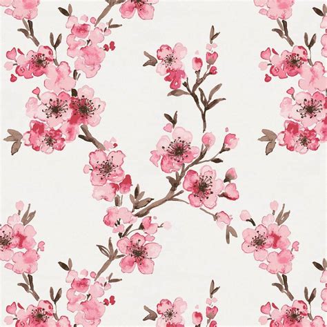 Pink Cherry Blossom Fabric By The Yard Cherry Blossom Watercolor