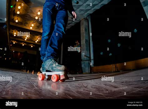 People Skating On The Roller Rink Roller Skating At Roller Drome Stock