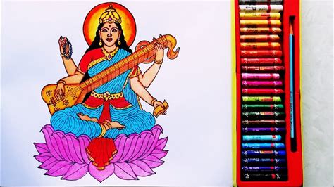 How To Draw Saraswati Mata Time Lapse Drawing Painting Of Saraswati