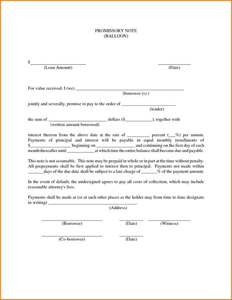 Free Loan Promissory Note Template Printable Templates