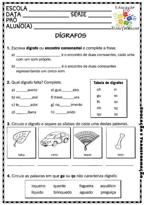 Atividade Encontro Consonantal Ano Gabarito Fdplearn