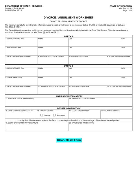 Divorce Worksheet 7 Examples Format Pdf