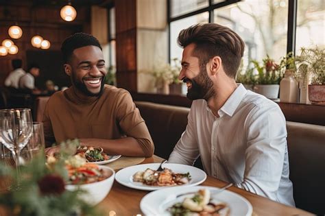 Premium Photo Gay Male Couple On A Date At Restaurant The Beginning