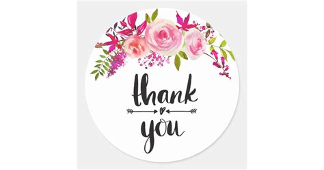 Pink Roses Thank You Sticker Zazzle