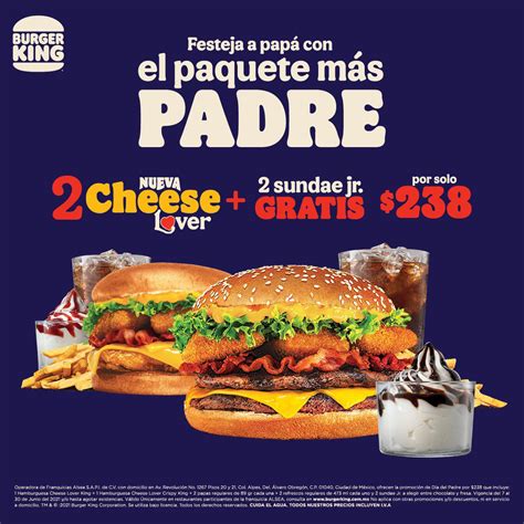 Paquete Burger King Día del Padre 2 combos Cheese Lover 2 sundae Jr