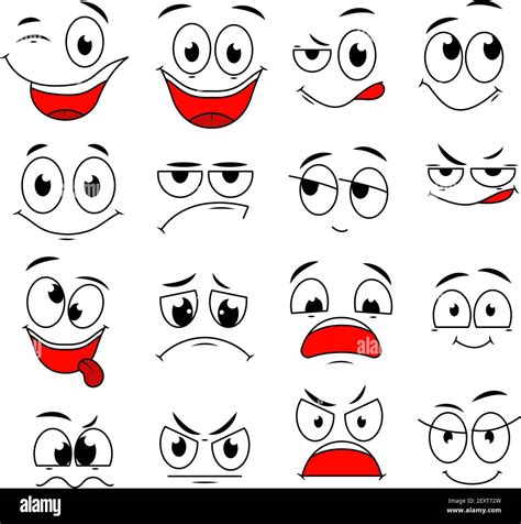 Cartoon Expressions Cute Face Elements Eyes And Mouths With Happy Sad