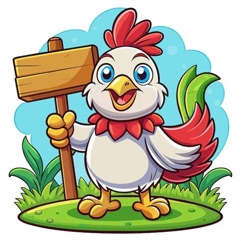 Premium Vector A Cartoon Of A Chicken Holding A Wooden Sign That Says