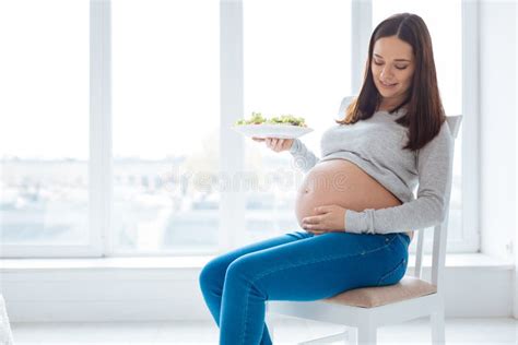 Beautiful Pregnant Woman Feeding Her Baby Stock Image Image Of