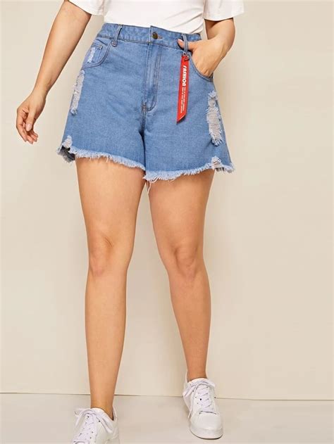 Shein Raw Hem Ribbon Ripped Denim Shorts Find The Best Denim Shorts