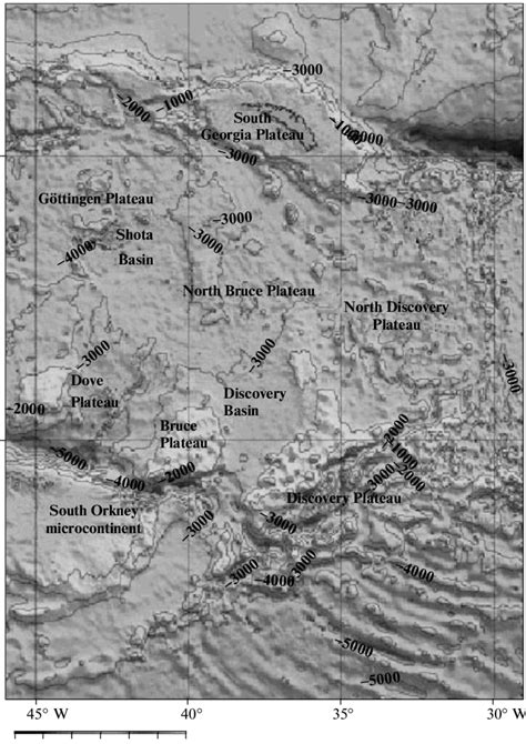 Bathymetric map of the central part of the Scotia Sea (GEBCO 2010 ...