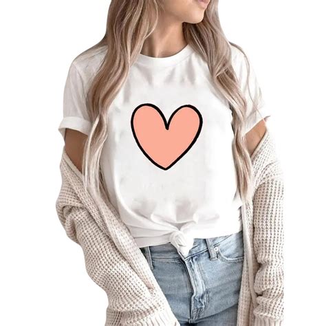 Adjfdgt Summer Tops 2024 Women Fashion Love Heart Sweet Print Short Sleeve Casual T Shirts Xl