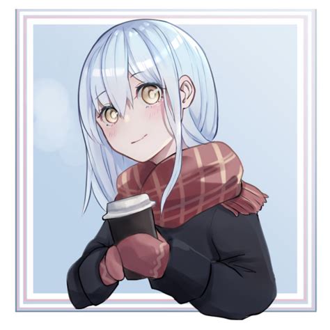 Safebooru 1girl Bangs Black Sweater Blue Background Blue Hair Blush Closed Mouth Cropped Torso