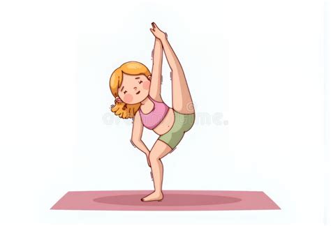 Cheerful Blonde Chibi Character In Yoga Pose Korean Cartoon Style Illustration With Soft